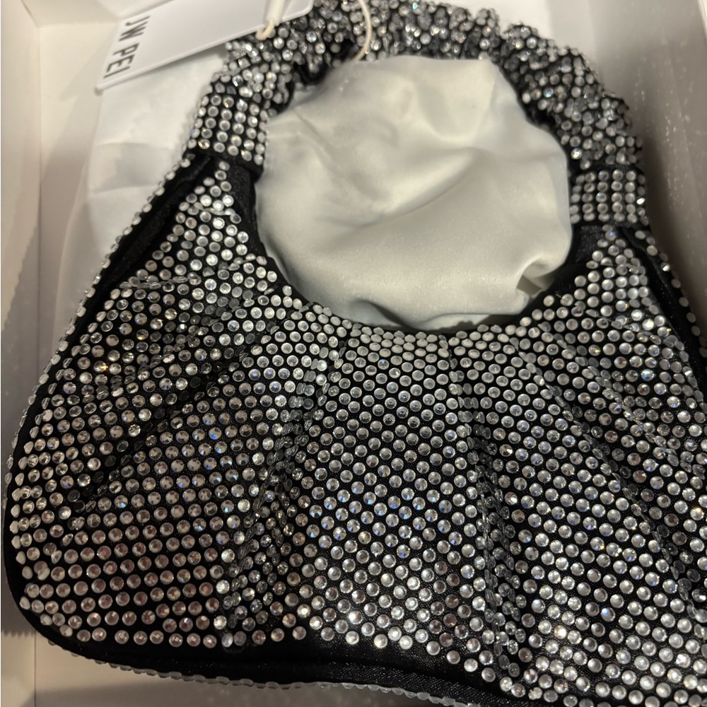 JW PEI Black and Silver Crystal Shoulder Bag